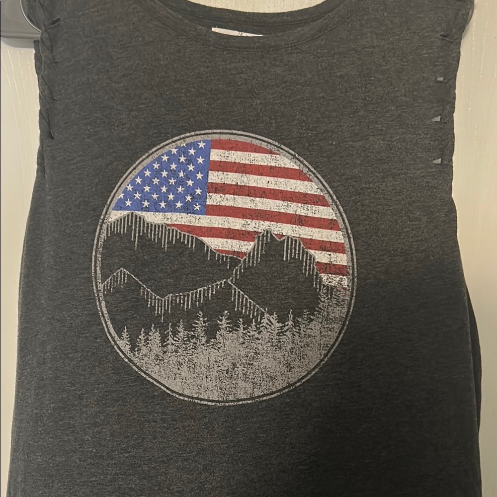 Maurices Charcoal Tank Top with American Flag Graphic